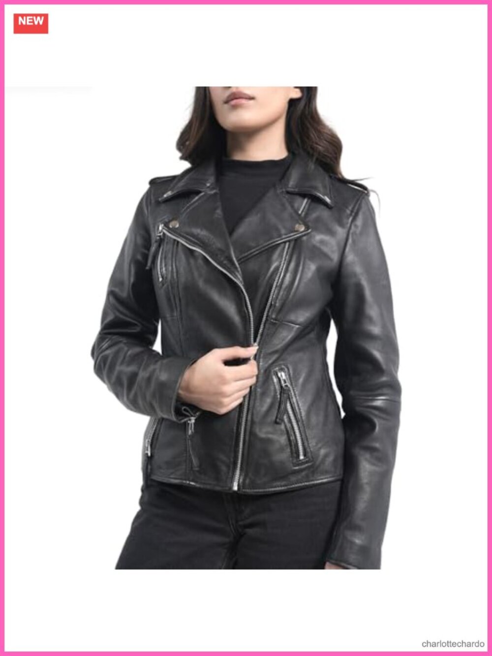 Genuine Lambskin Leather Motorcycle Jacket Asymmetric Zip Cropped Moto Biker